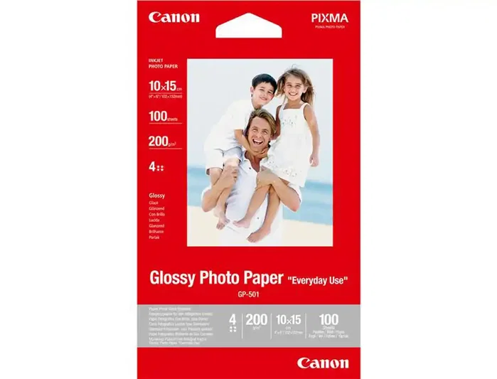 Canon Papel Fotográfico Brillante GP-501 10x15cm, 100 Hojas, Blanco