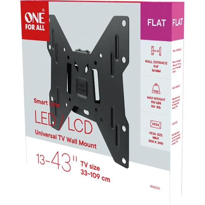 One For All WM2211 Soporte de Pared para TV de 33 a 102 cm (13-40"), VESA 75x75-200x200, Max 50kg, 14mm Pared One For All WM2211 Soporte de Pared para TV de 33 a 102 cm (13-40"), VESA 75x75-200x200, Max 50kg, 14mm Pared