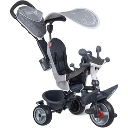 Smoby Triciclo Baby Driver Plus Gris - Bicicleta Evolutiva Infantil desde 10 Meses con Ruedas Silenciosas y Freno de Estacionamiento