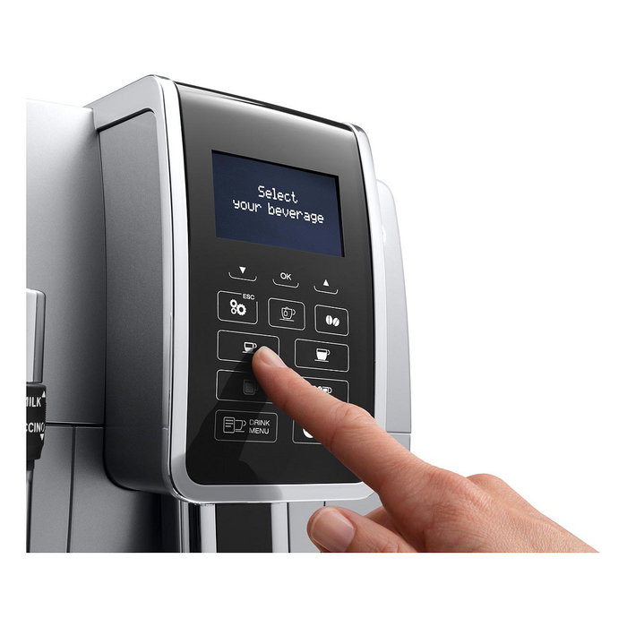 DeLonghi Dinamica ECAM 350.35.SB Máquina de Café Espresso Automática con Molinillo y Espumador, 15 bares, Negro/Plata