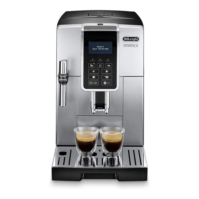 DeLonghi Dinamica ECAM 350.35.SB Máquina de Café Espresso Automática con Molinillo y Espumador, 15 bares, Negro/Plata