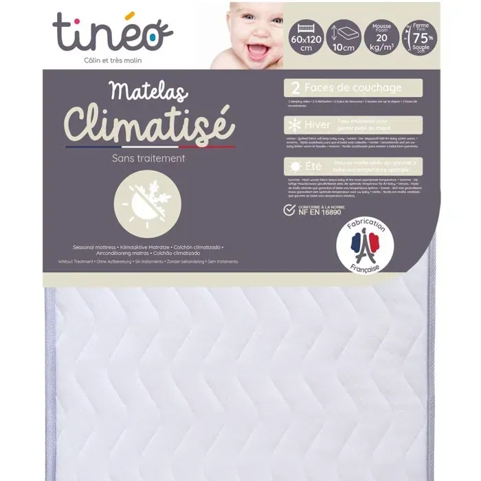 TINEO Colchón Climatizado 60x120x10, Doble Cara Invierno/Verano, Transpirable, Antiácaros, Antibacteriano, Antimoho TINEO Colchón Climatizado 60x120x10, Doble Cara Invierno/Verano, Transpirable, Antiácaros, Antibacteriano, Antimoho