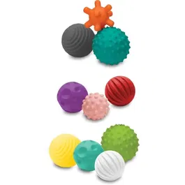 Infantino Juego de 10 Bolas Sensoriales Multicolores para Bebé, Textura Suave para Desarrollo y Exploración, con Barril de Almacenamiento