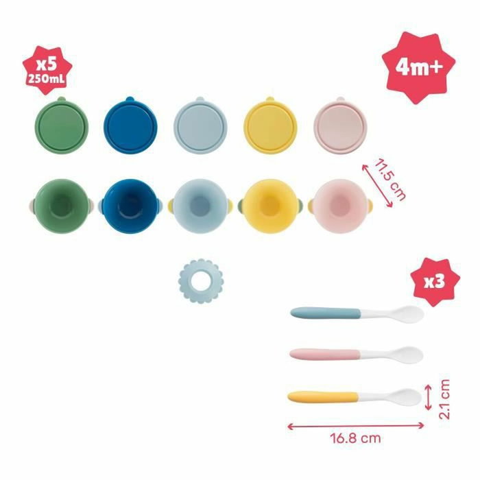 Badabulle Set de 5 cuencos antideslizantes 330ml y 3 cucharas blandas para bebé Badabulle Set de 5 cuencos antideslizantes 330ml y 3 cucharas blandas para bebé