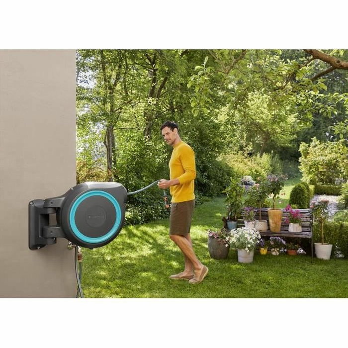 Gardena RollUp L Enrollador de manguera automático de pared, 30 m, Turquesa