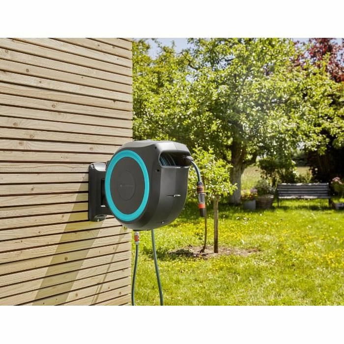 Gardena RollUp L Enrollador de manguera automático de pared, 30 m, Turquesa