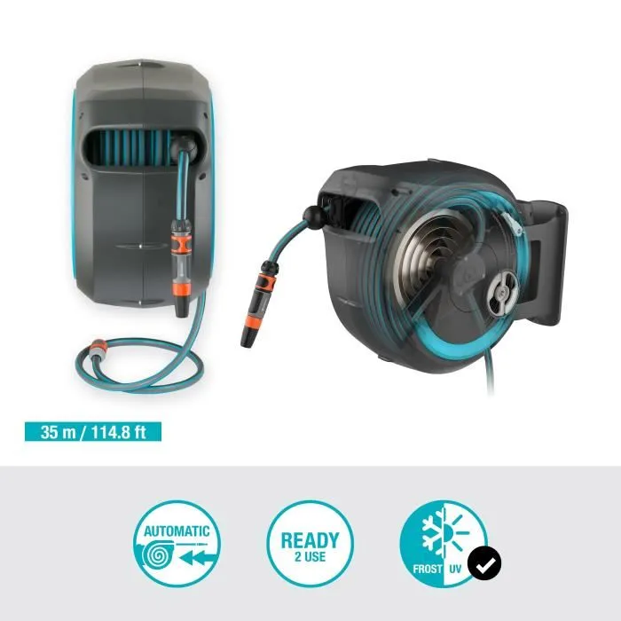 Gardena Enrollador de Manguera Automático de Pared RollUp XL 35 m con Borde Blanco