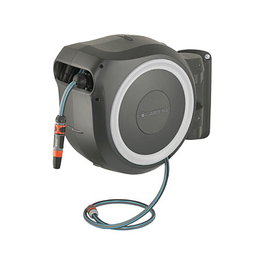 GARDENA Wand-Schlauchbox RollUp, Carrete de Pared Automático para Manguera, Incluye Manguera 30 m (1,3 cm), Negro/Azul/Gris