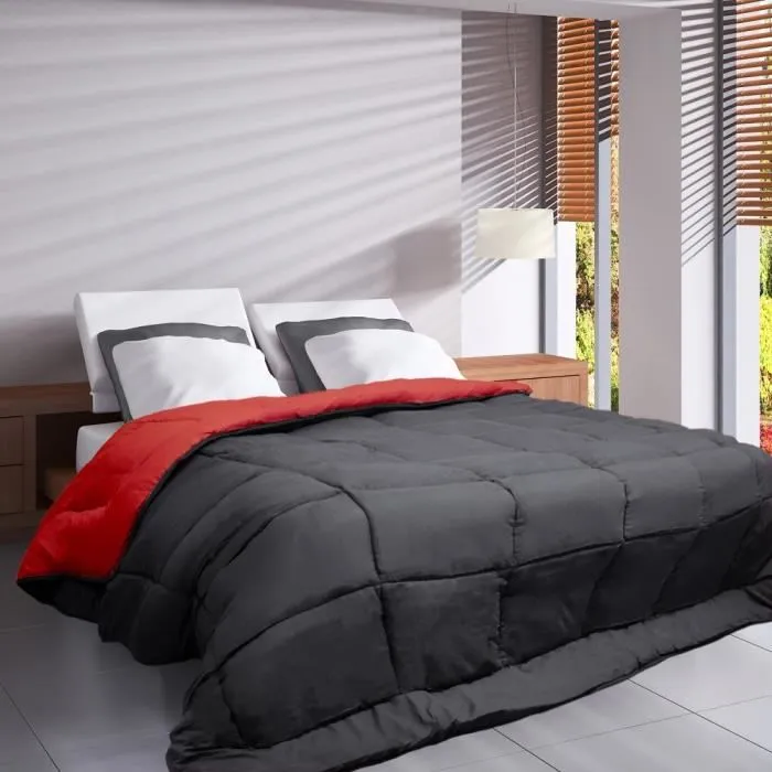 Poyet Motte Edredón ligero de microfibra 200 g/m² 140x200 cm gris y rojo