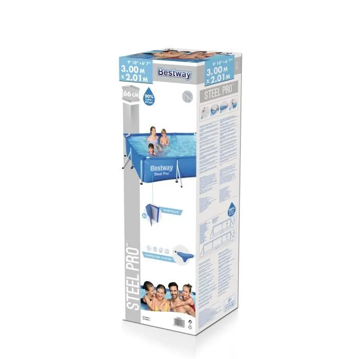 Bestway Deluxe Splash Frame Pool Piscina Tubular Rectangular Infantil Extraíble 300x201x66 cm 3300L PVC