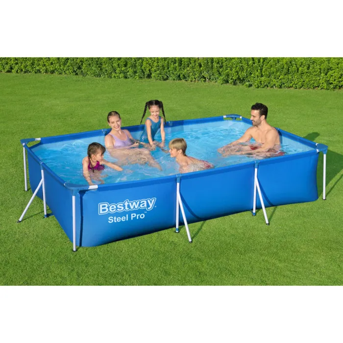 Bestway Deluxe Splash Frame Pool Piscina Tubular Rectangular Infantil Extraíble 300x201x66 cm 3300L PVC