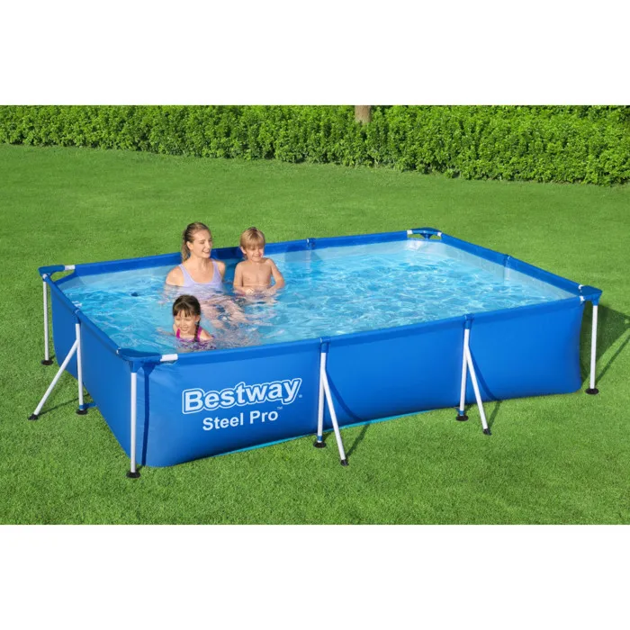 Bestway Deluxe Splash Frame Pool Piscina Tubular Rectangular Infantil Extraíble 300x201x66 cm 3300L PVC