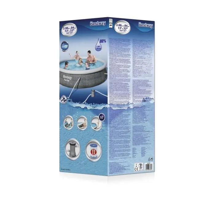Bestway Piscina Fast Set con Patrón de Ratán Gris y Depurador 396x84 cm Bestway Piscina Fast Set con Patrón de Ratán Gris y Depurador 396x84 cm
