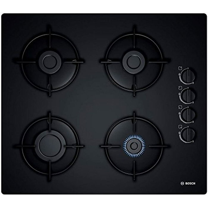 Bosch POP6B6B10 Placa de gas de 4 quemadores en vidrio templado negro Bosch POP6B6B10 Placa de gas de 4 quemadores en vidrio templado negro