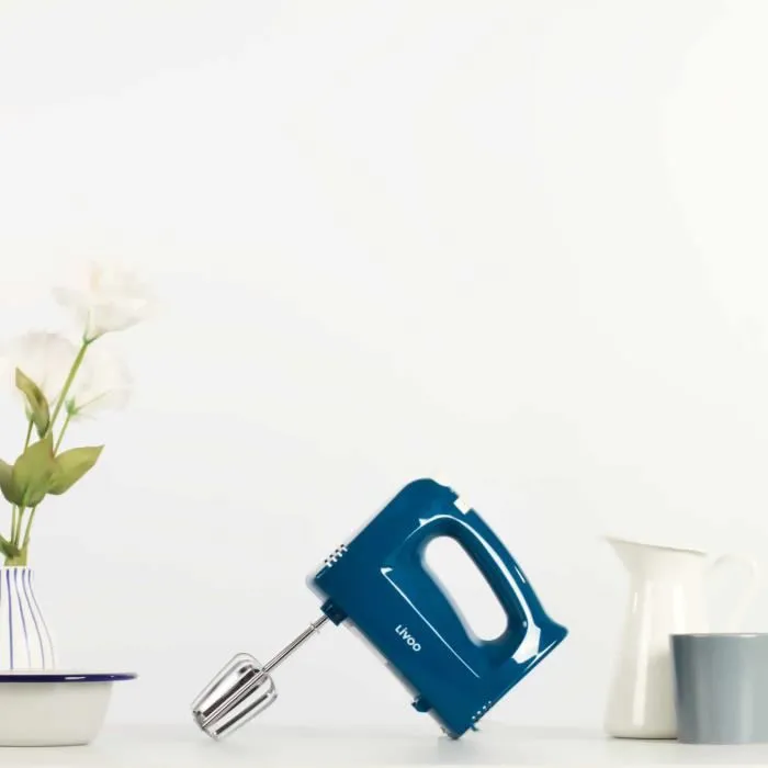 Livoo DOP162B Batidora eléctrica 5 velocidades con botón de expulsión, incluye 2 batidores y 2 amasadoras - Azul