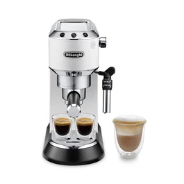 De'Longhi EC685.W Dedica Style Máquina de Café Espresso Semiautomática, 15 Bares, 1300W, con Espumador de Leche, 1.1L, Blanca/Plata/Negro