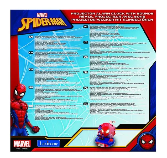Lexibook Radio Reloj Despertador Spiderman Niños con Proyección de Imágenes y Radio FM