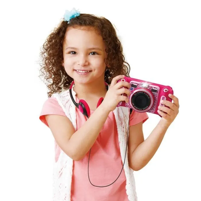 Vtech Kidizoom Duo DX Rosa Cámara Infantil 3-12 Años con 75 Filtros y 5 Juegos de Realidad Aumentada Idioma Francés
