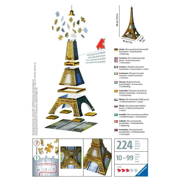 Ravensburger Puzzle 3D Torre Eiffel 216 piezas Ravensburger Puzzle 3D Torre Eiffel 216 piezas