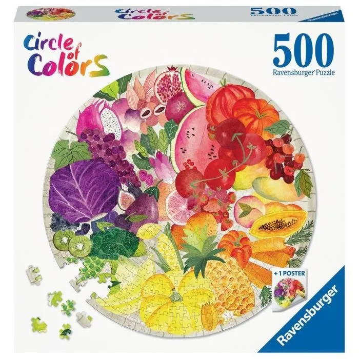 Ravensburger Rompecabezas Redondo 500 Piezas Frutas y Verduras Círculo de Colores