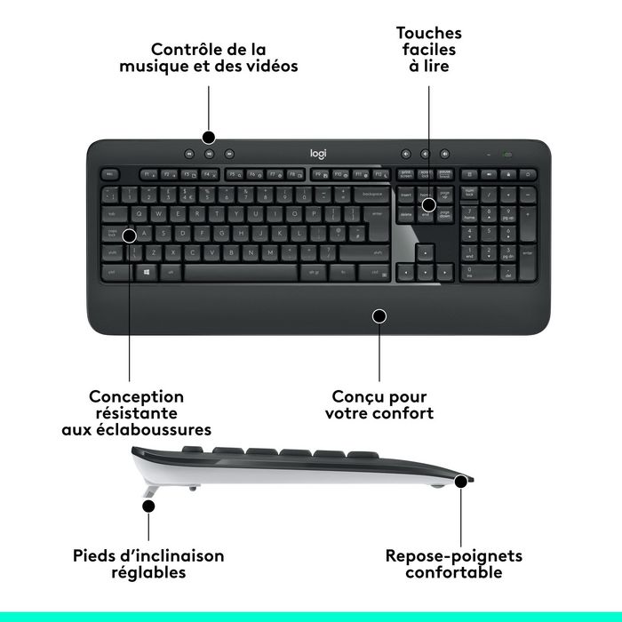 Logitech MK540 Advanced Combo Teclado y Ratón Inalámbrico para PC, Receptor Unifying, Diseño Francés AZERTY, Teclado Completo Resistente a Salpicaduras Logitech MK540 Advanced Combo Teclado y Ratón Inalámbrico para PC, Receptor Unifying, Diseño Francés AZERTY, Teclado Completo Resistente a Salpicaduras