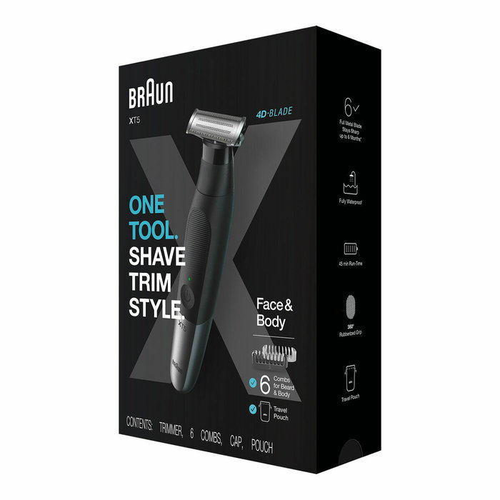 Braun Serie XT5 Xt5200 - Afeitadora y Recortadora Eléctrica para Hombre 4D, Resistente al Agua, Incluye 6 Peines para Barba y Cuerpo, Color Negro y Metálico