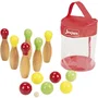Jeujura Juegos de bolos y petanca de madera con 6 bolos y 6 bolas, bolsa de almacenamiento, a partir de 3 años