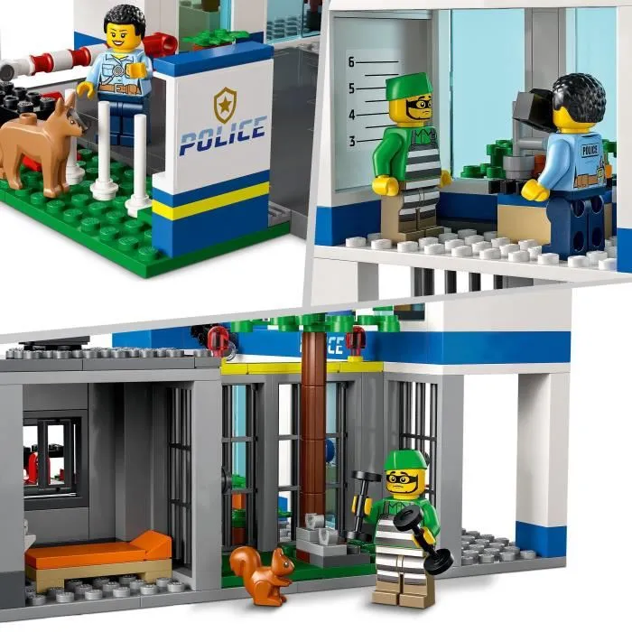 Lego 60316 Comisaría de Policía de la Ciudad, Coche de Juguete, Camión de Basura y Helicóptero Niños +6 Años, Set Aventuras