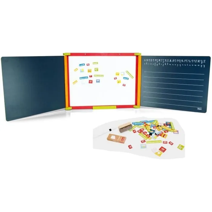 Jeujura Tríptico de Madera Magnético 3 Caras con Tiza y Pizarra, Incluye Portalápices y Accesorios Jeujura Tríptico de Madera Magnético 3 Caras con Tiza y Pizarra, Incluye Portalápices y Accesorios