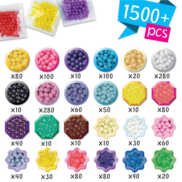 Aquabeads Set de Unicornios 31944 con 1500 Abalorios en 24 Colores, Incluye Bandeja, Accesorios y Plantillas para Crear Diseños de Unicornios, Arcoíris y Más