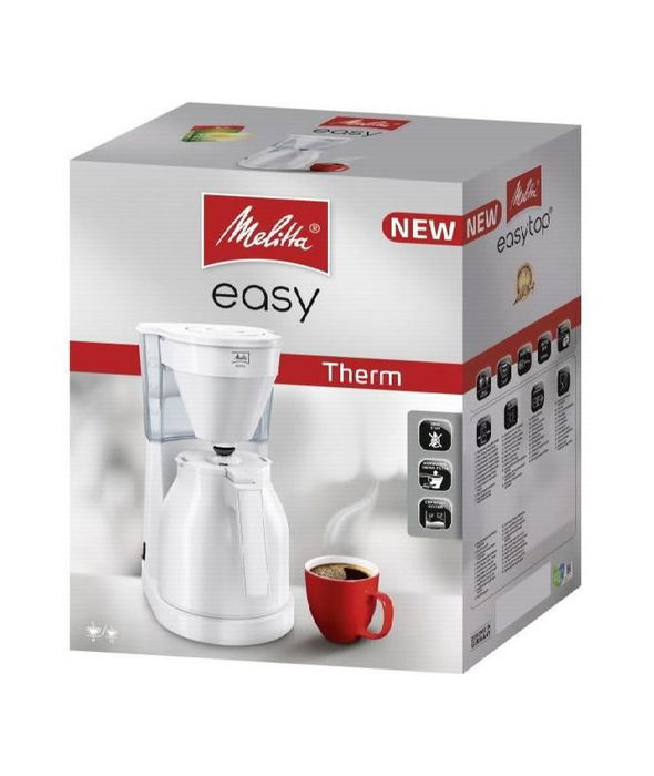 Melitta Cafetera Eléctrica Easy Term de 12 Tazas, Blanca, con Recipiente Térmico