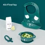Babymoov FIRST'ISY Dog Blue Juego de Comidas Infantil para 6-12 Meses, Set de 3 Piezas con Bol, Cuchara y Babero Antideslizante y Apto para Microondas y Horno