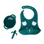 Babymoov FIRST'ISY Dog Blue Juego de Comidas Infantil para 6-12 Meses, Set de 3 Piezas con Bol, Cuchara y Babero Antideslizante y Apto para Microondas y Horno