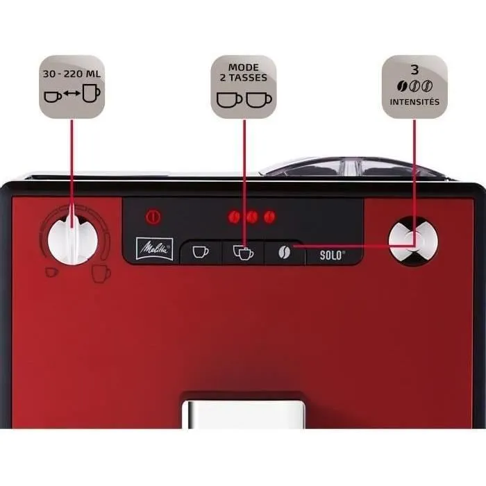 Melitta E950-104 Cafetera Espresso Automática con Molinillo Caffeo Solo, Roja, 15 Bares, Intensidad Regulable
