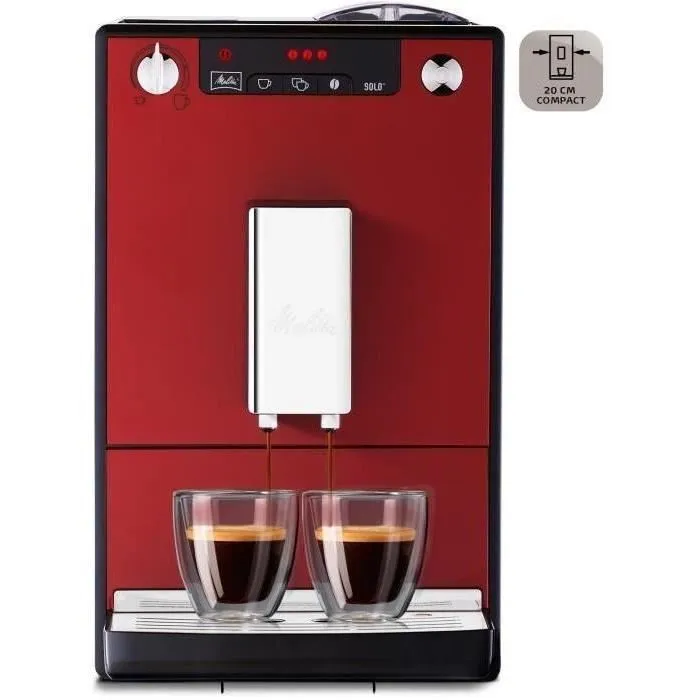 Melitta E950-104 Cafetera Espresso Automática con Molinillo Caffeo Solo, Roja, 15 Bares, Intensidad Regulable