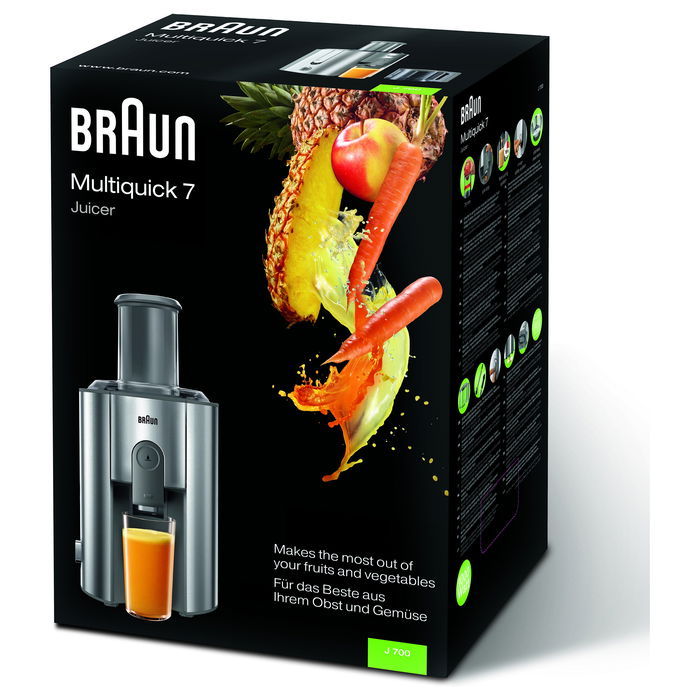 Braun Multiquick J700 Exprimidor de frutas y verduras, Entsafter, Licuadora personal de batidos, Exprimidor lento, Motor de 700 W, Capacidad de 0,8 l, Color negro