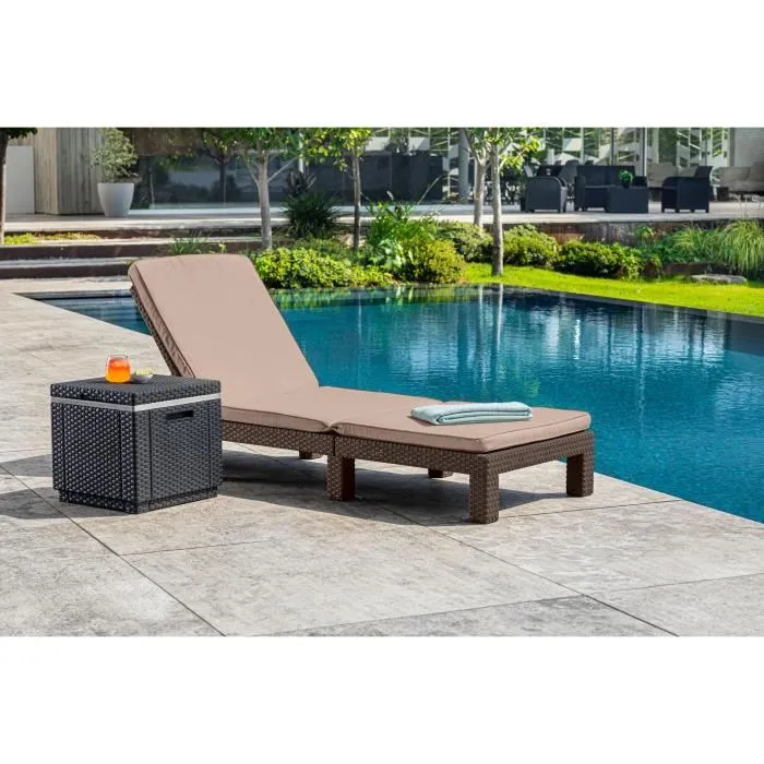 ALLIBERT Tumbona de Resina Trenzada Marrón con Cojín, 4 Posiciones Reclinables, Dimensiones 195x65x25.5 cm, para Exterior