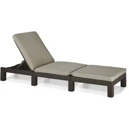 ALLIBERT Tumbona de Resina Trenzada Marrón con Cojín, 4 Posiciones Reclinables, Dimensiones 195x65x25.5 cm, para Exterior