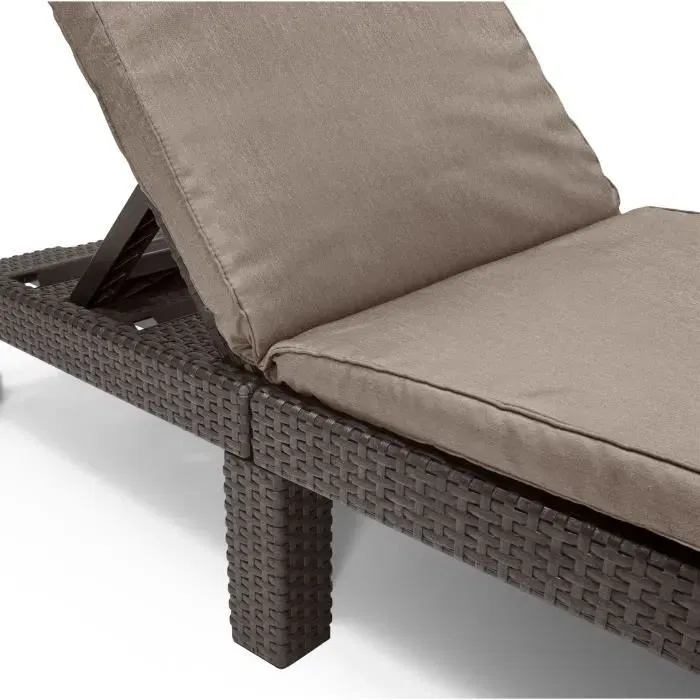 ALLIBERT Tumbona de Resina Trenzada Marrón con Cojín, 4 Posiciones Reclinables, Dimensiones 195x65x25.5 cm, para Exterior