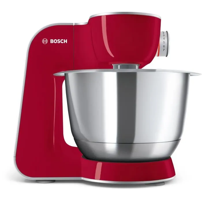 Máquina de cocina BOSCH MUM5 - Robot de cocina -1000W-7 velocidades + pulso- Bol de acero inoxidable 3.9L- Batidora 1.25 L - Rojo oscuro / plateado