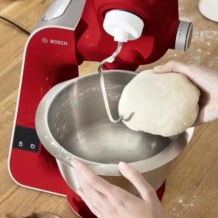 Máquina de cocina BOSCH MUM5 - Robot de cocina -1000W-7 velocidades + pulso- Bol de acero inoxidable 3.9L- Batidora 1.25 L - Rojo oscuro / plateado