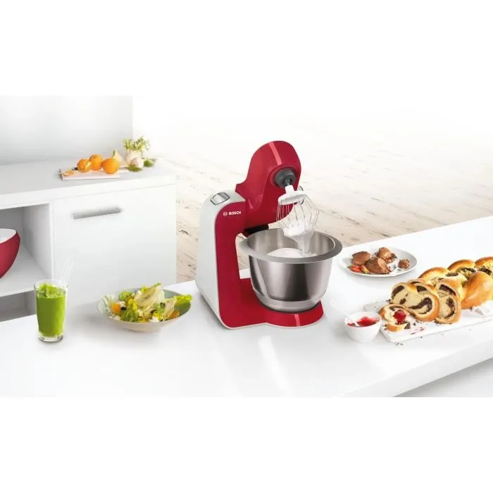 Máquina de cocina BOSCH MUM5 - Robot de cocina -1000W-7 velocidades + pulso- Bol de acero inoxidable 3.9L- Batidora 1.25 L - Rojo oscuro / plateado