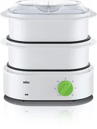 Braun Cocina a Vapor FS3000WH Blanco 850W 2 Cuencos Apilables 3.1L Antimanchanas Apto Lavavajillas