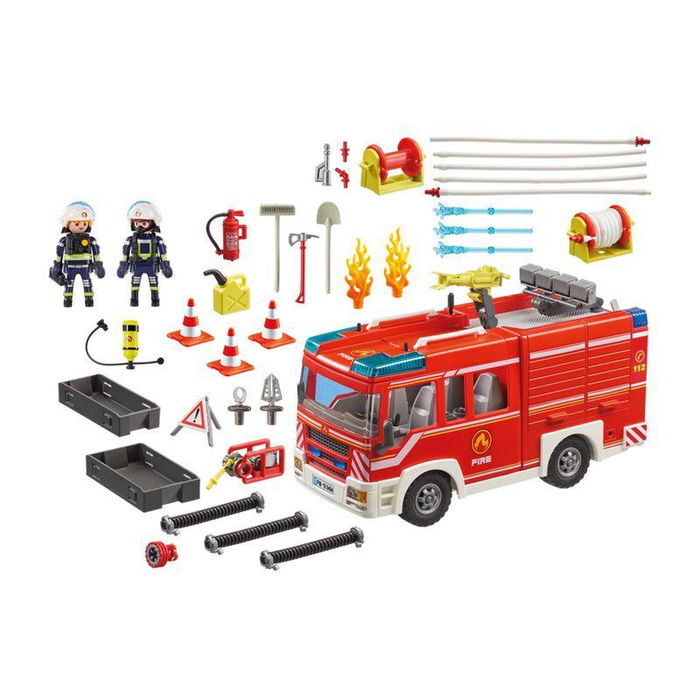 Playmobil Ciudad Acción - Camión de Bomberos con Figuras de Bomberos y Herramientas, Juguete para Niños +4 Años