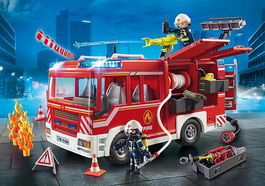Playmobil Ciudad Acción - Camión de Bomberos con Figuras de Bomberos y Herramientas, Juguete para Niños +4 Años