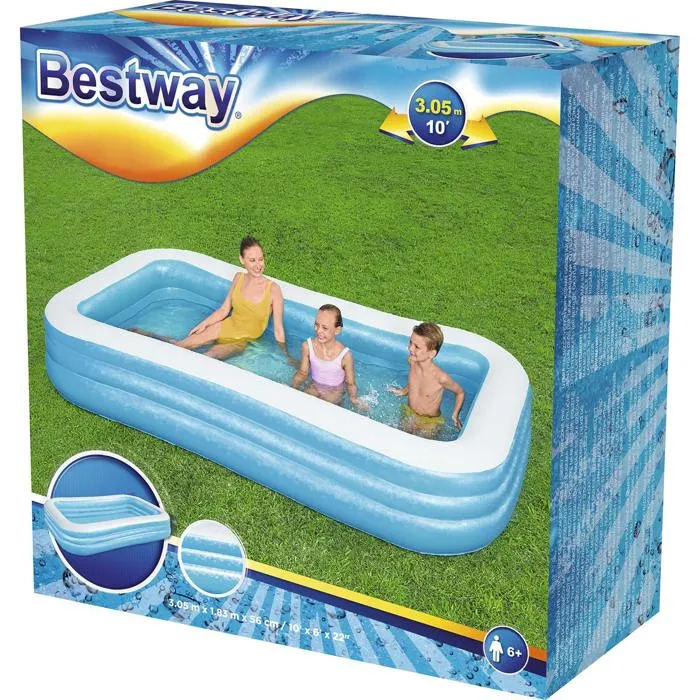 Bestway Piscina Hinchable Rectangular de 3 Cámaras, 305x183x56 cm, Azul Bestway Piscina Hinchable Rectangular de 3 Cámaras, 305x183x56 cm, Azul