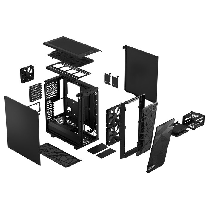 Fractal Design Meshify 2 Compact Torre PC Negro ATX/microATX/Mini-ITX, 2x140mm + 1x120mm Ventiladores, 7 Ranuras, para Gaming, Midi Case