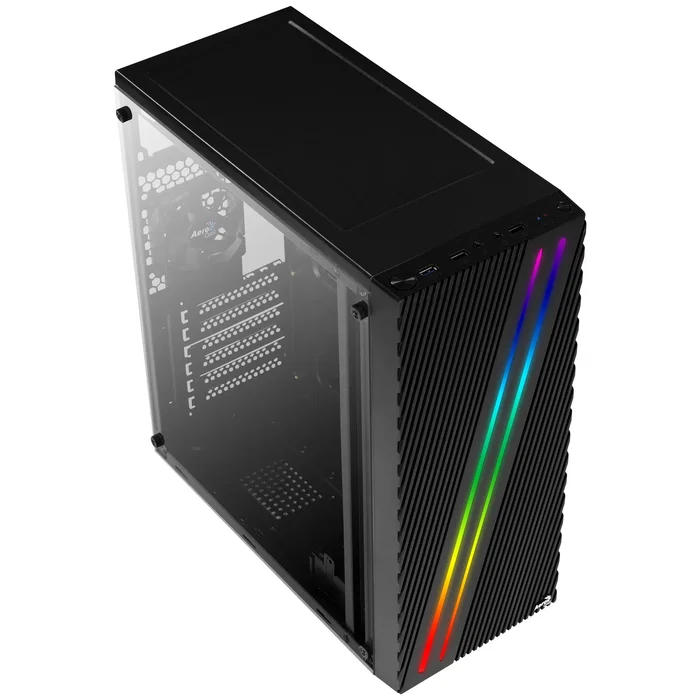 Aerocool Streak - Caja Torre PC Gaming RGB Negro, Panel Frontal LED, Ventana Lateral, ATX/Micro ATX/Mini-ITX, Soporta Refrigeración Líquida, 1x USB 3.0, 2x USB 2.0