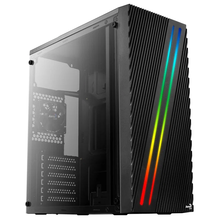 Aerocool Streak - Caja Torre PC Gaming RGB Negro, Panel Frontal LED, Ventana Lateral, ATX/Micro ATX/Mini-ITX, Soporta Refrigeración Líquida, 1x USB 3.0, 2x USB 2.0