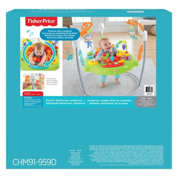 Fisher Price Jumperoo Jungle Jumper Asiento Giratorio 360° con Luces y Sonidos para Bebé, a Partir de 9 Meses